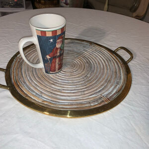 Mid century pencil Rattan & Brass Tray brown Gold